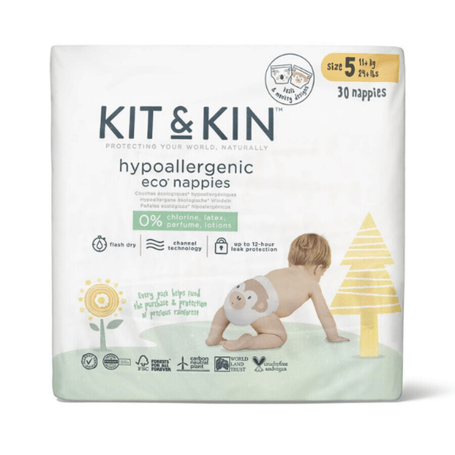 Scutece hipoalergenice Eco Nr. 5, +11 kg, 30 bucati, Kit&Kin