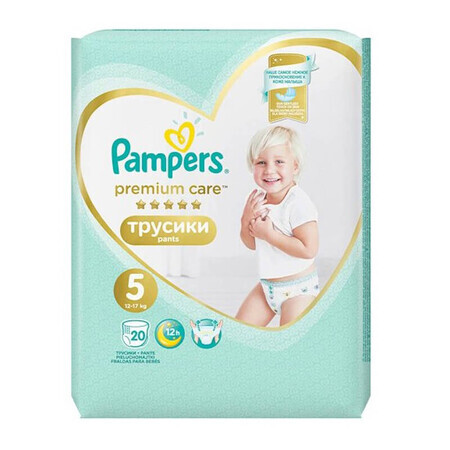 Pantaloni per pannolini Premium Care n. 5, 12-17 Kg, 20 pezzi, Pampers