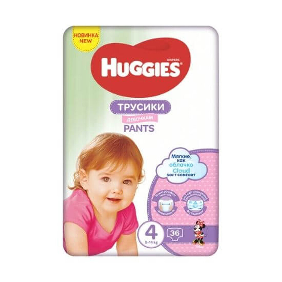 Pantaloni per pannolini Soft Comfort Girl No. 4, 9 -14 Kg, 36 pezzi, Huggies