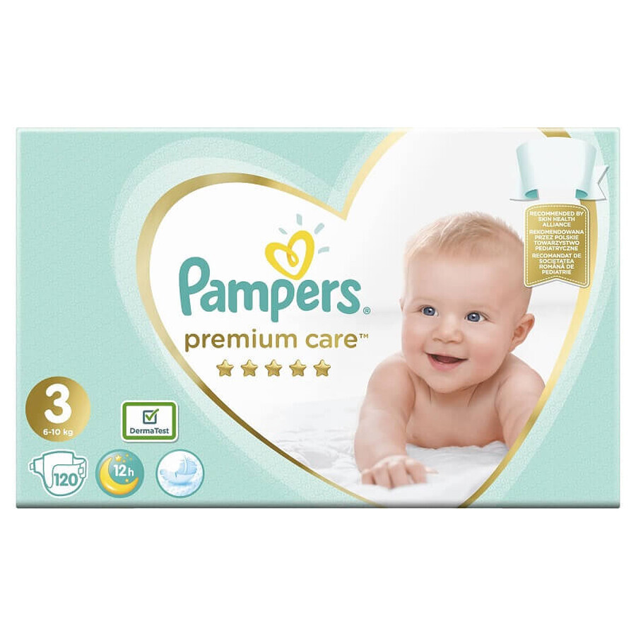 Scutece Premium Care Nr. 3, 6-10 Kg, 120 bucati, Pampers