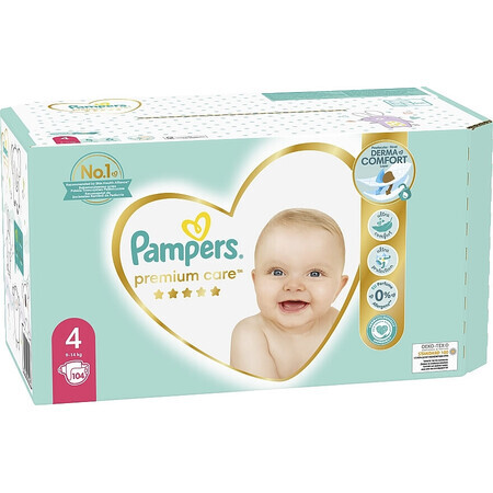 Couches Premium Care No. 4, 9-14 Kg, 104 pièces, Pampers