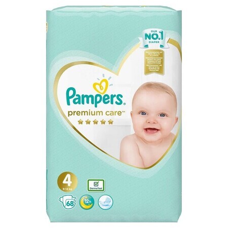 Scutece Premium Care Nr. 4, 9-14 Kg, 68 bucati, Pampers