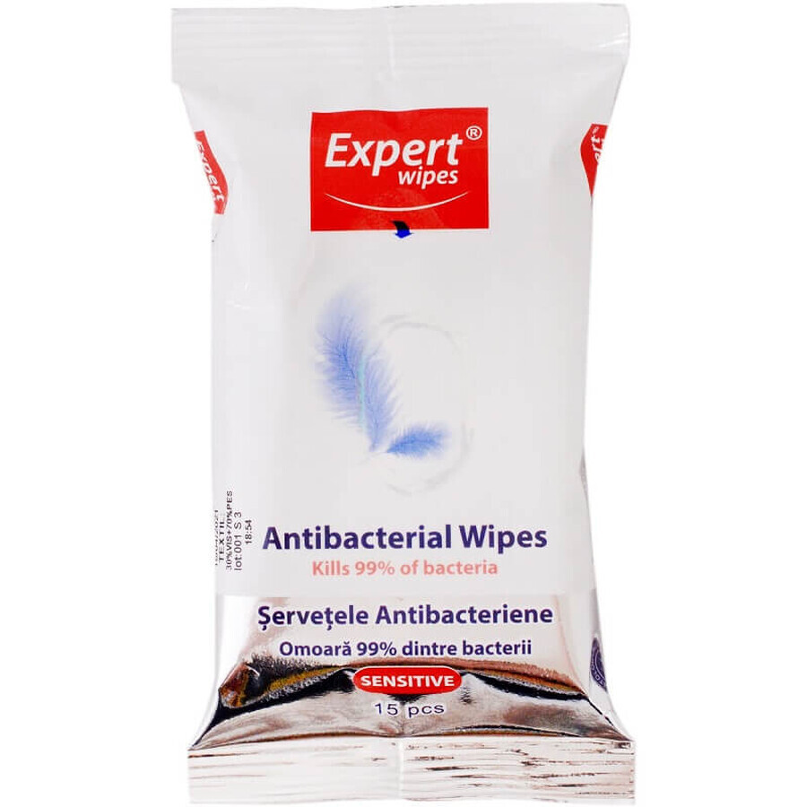 Lingettes humides antibactériennes Sensitive, 15 pièces, Lingettes Expert