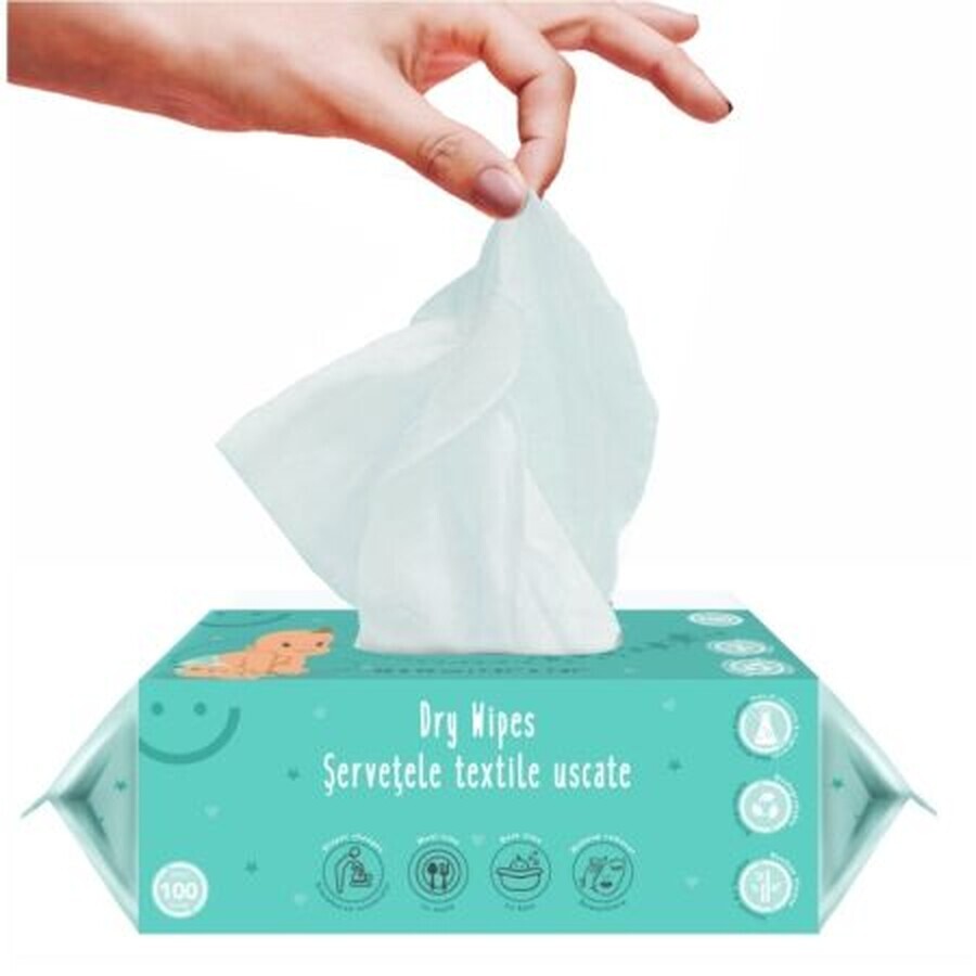 Serviettes sèches 100% biodégradables, 100 pièces, BabyWorks