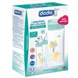 Lot de 2 biberons avec fonction sensorielle et tétine plate anti-colique Flow 3, Air, 2x330 ml, +6 mois, Dodie