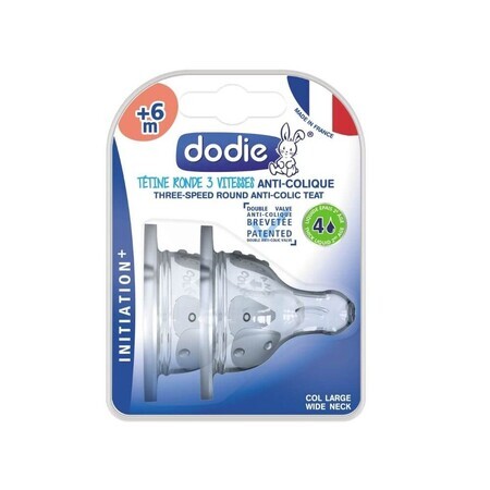 Set di 2 tettarelle in silicone con collo largo per l'iniziazione anticolica, Debit 4, +6 mesi, Dodie