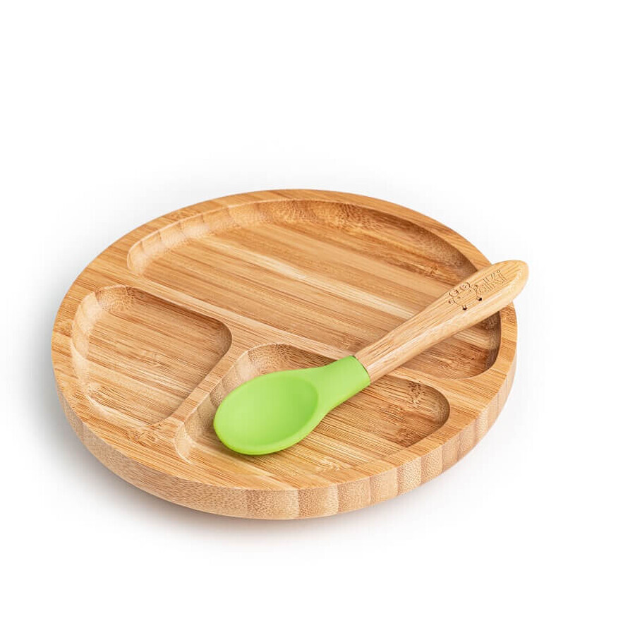 Set piatto e cucchiaio in bambù, Verde, Oaki
