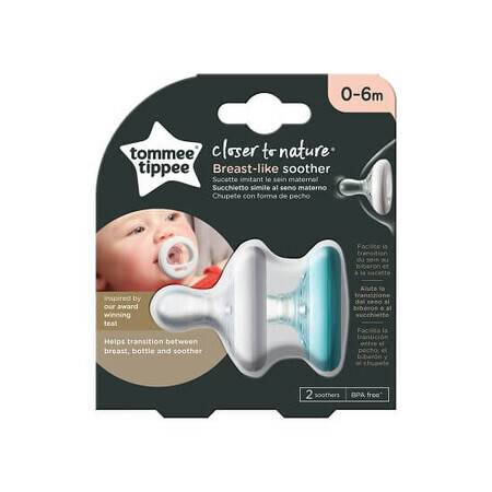 Sucette blanche/verte closer to nature 0-6 mois, 2 pièces, Tommee Tippee