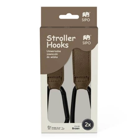 Crochets universels en éco-cuir pour poussette, marron, 2 pièces, Sipo