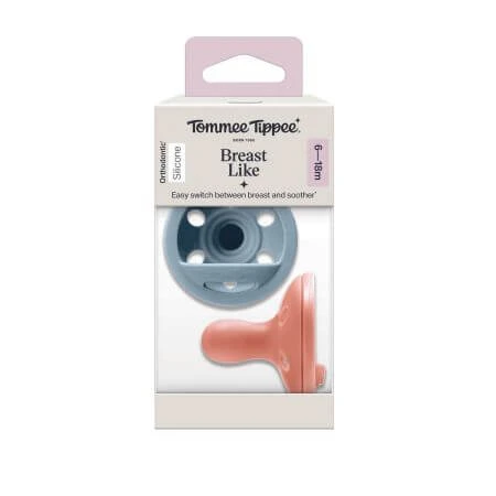 TOMMEE TIPPEE Sucette orthodontique en silicone, Orange/Bleu, 6-18 mois, 2 pi&egrave;ces,  