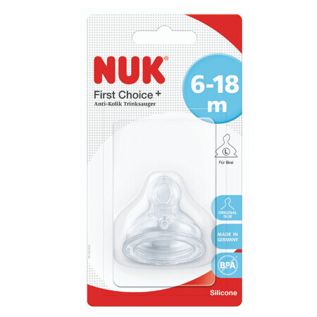 First Choice Plus M2 Tétine en silicone à trous larges, 6-18 mois, Nuk