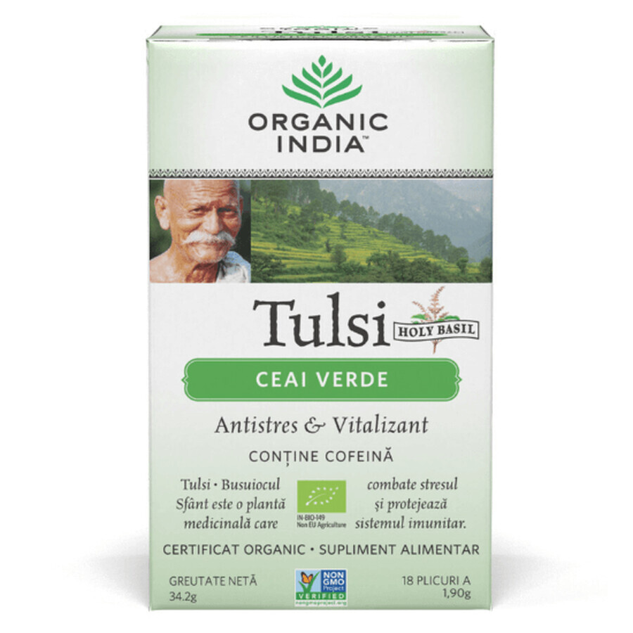 Tulsi mit grünem Tee Antistress Adaptogen, 18 Beutel, Bio Indien