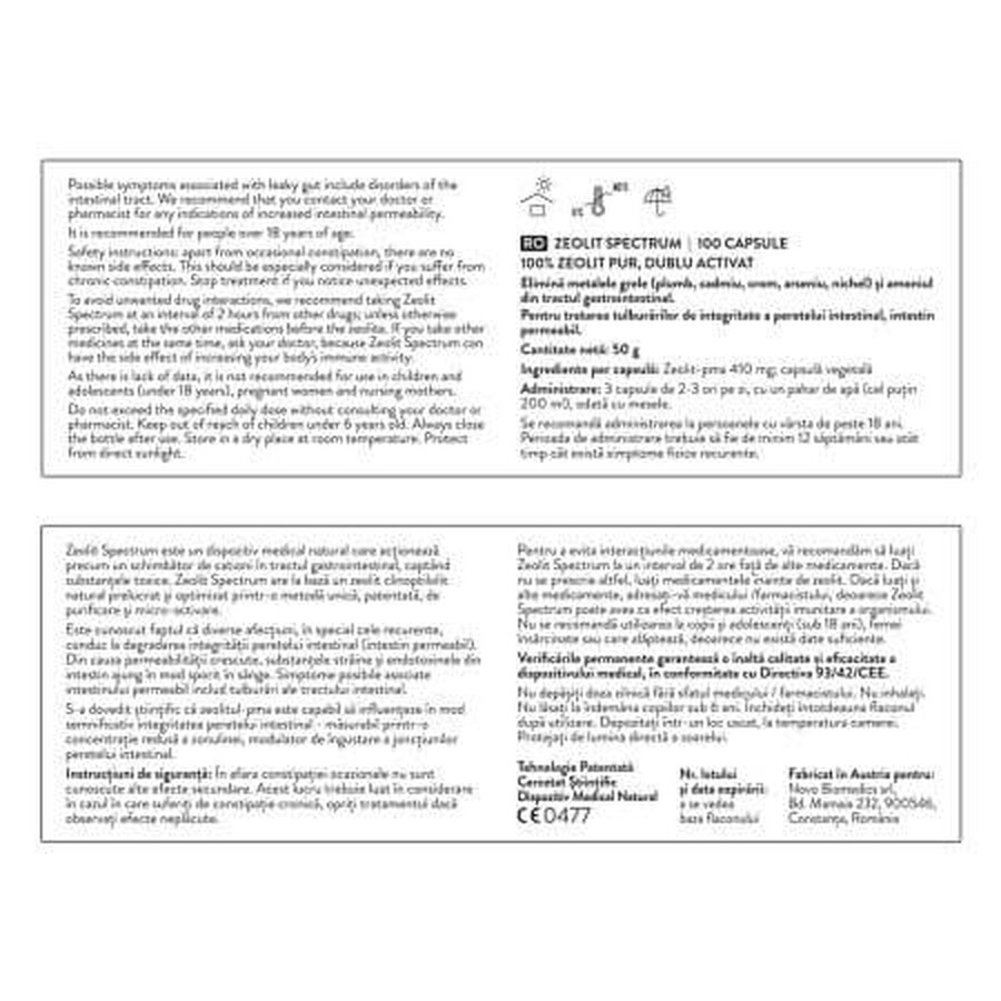 Zeolite Spectrum, 100 gélules, Novo Biomedics