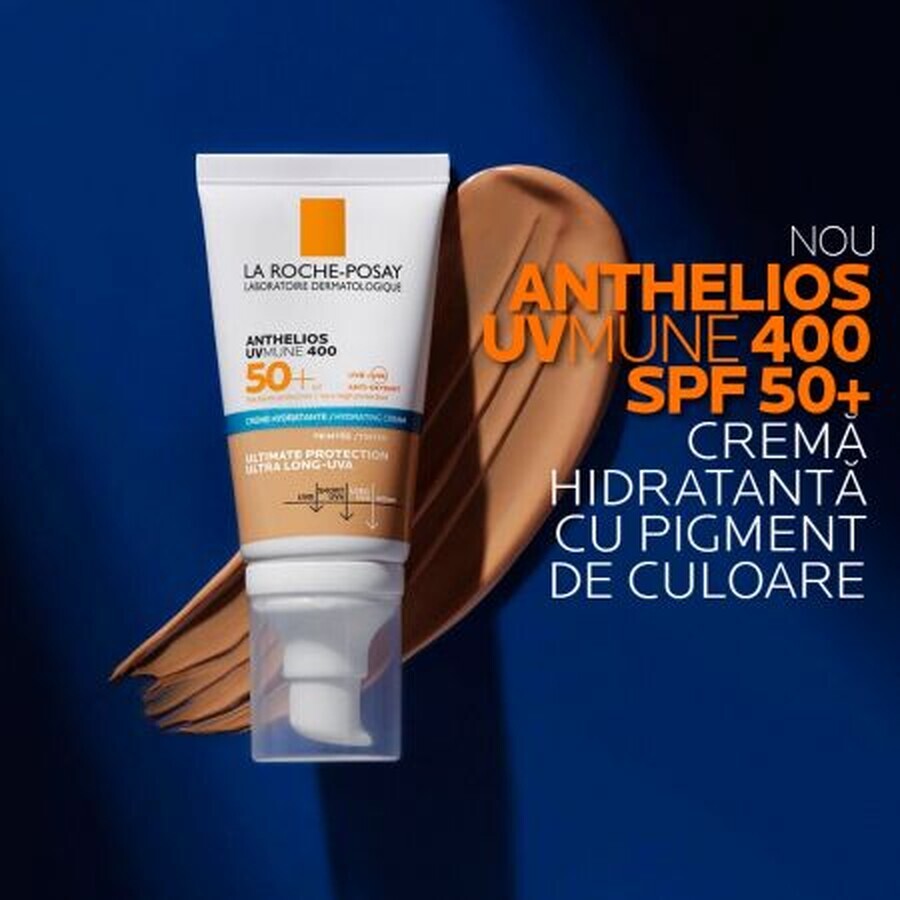 La Roche-Posay Anthelios, crème hydratante avec pigment de couleur pour la protection solaire SPF 50+ UVmune, 50 ml,