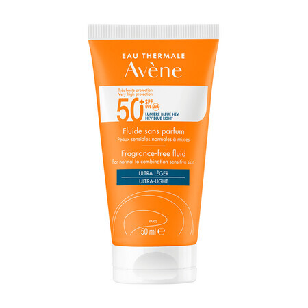 Avene Fluido Senza Profumo SPF 50+ Solare Pelli Sensibili Normali e Miste, 50ml