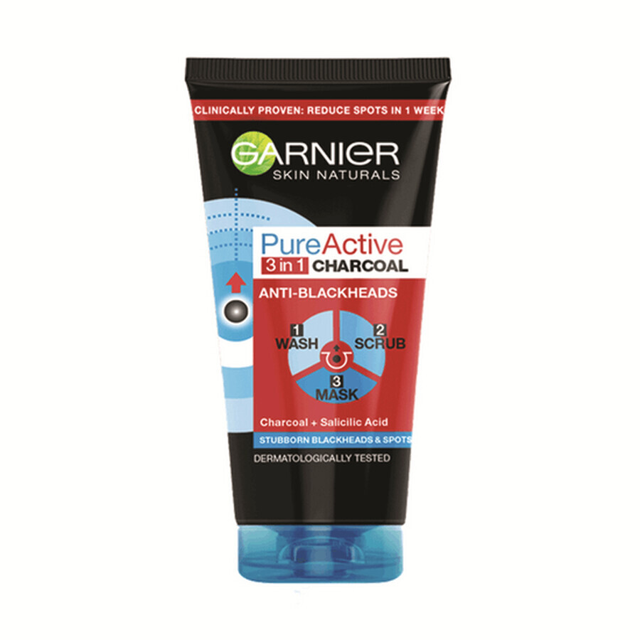 Pure Active Charcoal Skin Naturals 3 in 1 Reinigungsgel, 150 ml, Garnier