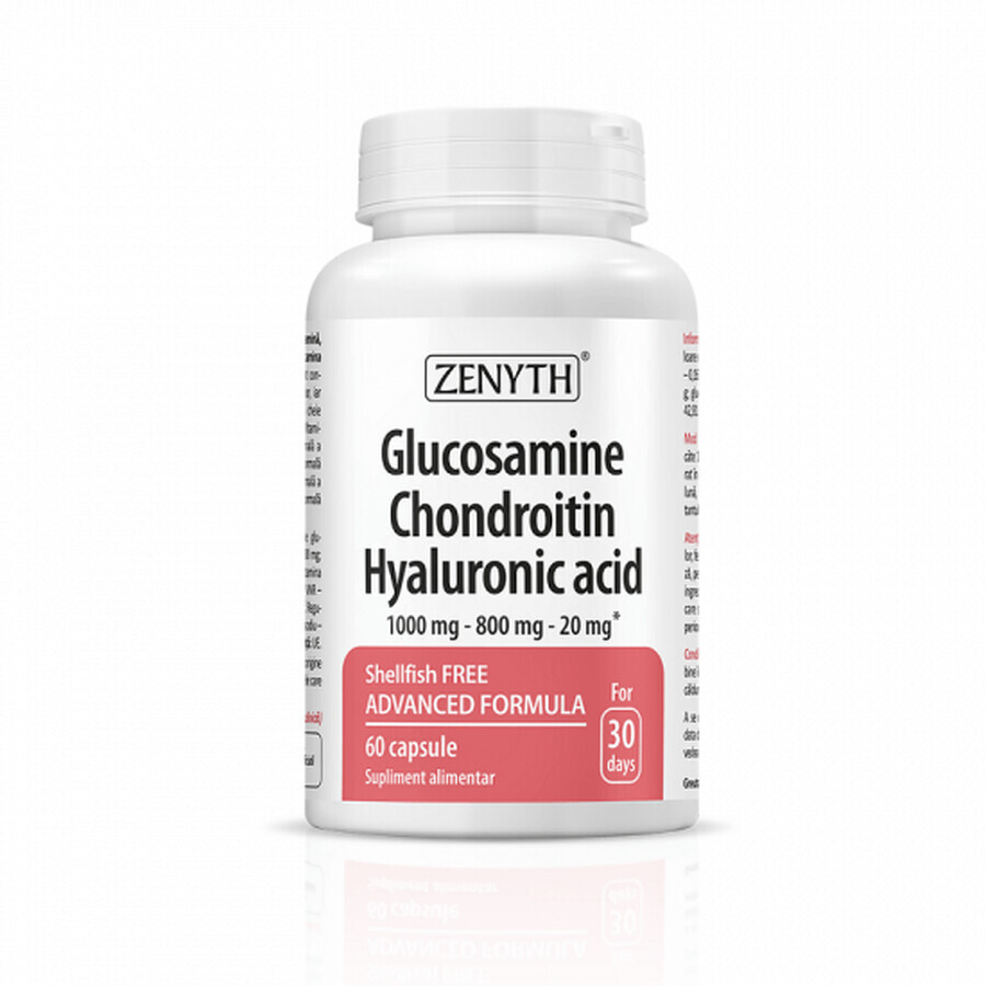 Glucosamine, Chondroïtine, Acide Hyaluronique, 60 gélules, Zenyth