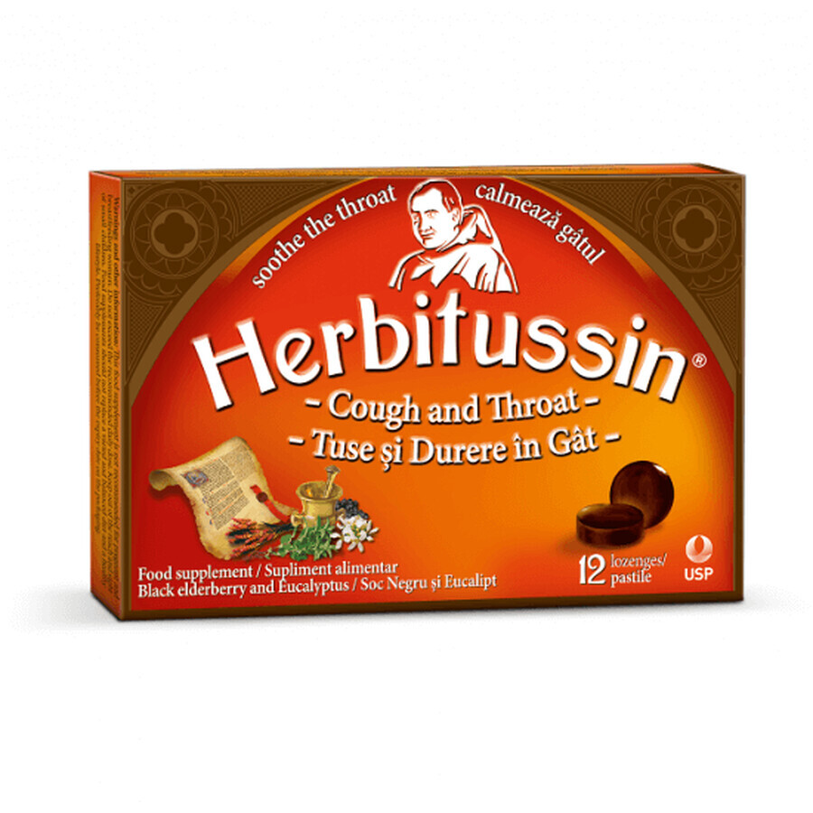 Herbitussin Husten und Halsentzündung, 12 Tabletten, USP Rumänien