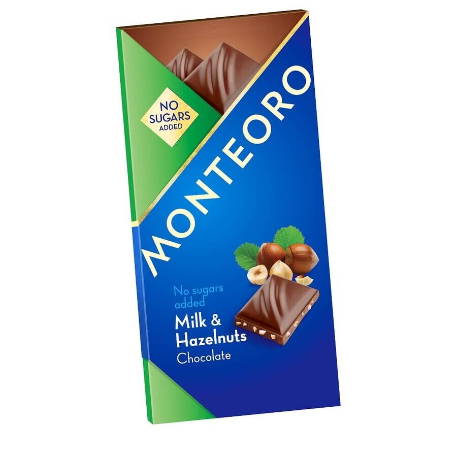 Chocolat au lait avec noisettes sans sucre ajouté Monteoro, 90 g, Sly Nutrition