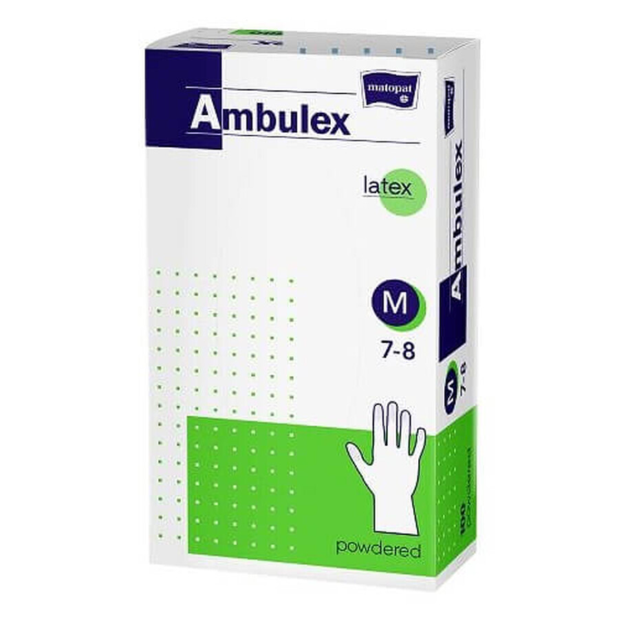 Gants d'examen Ambulex en latex poudré, taille M, 100 pièces, Matopat