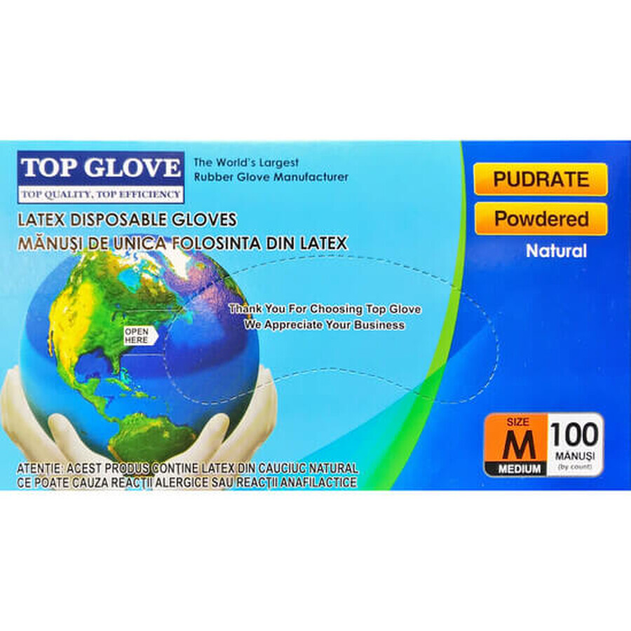 Gants en latex Top Glove, taille M, 100 pièces, Roval Med