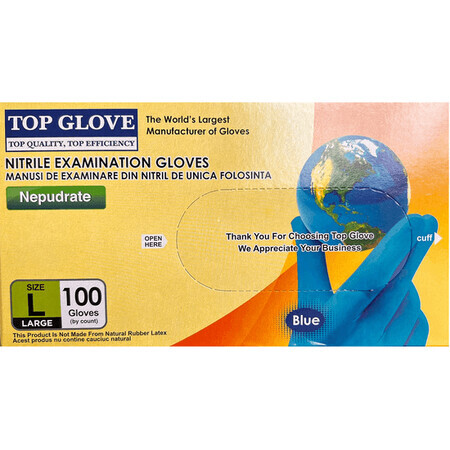 Manusi examinare Nitril Nepudrate L, 100 buc, Top Glove