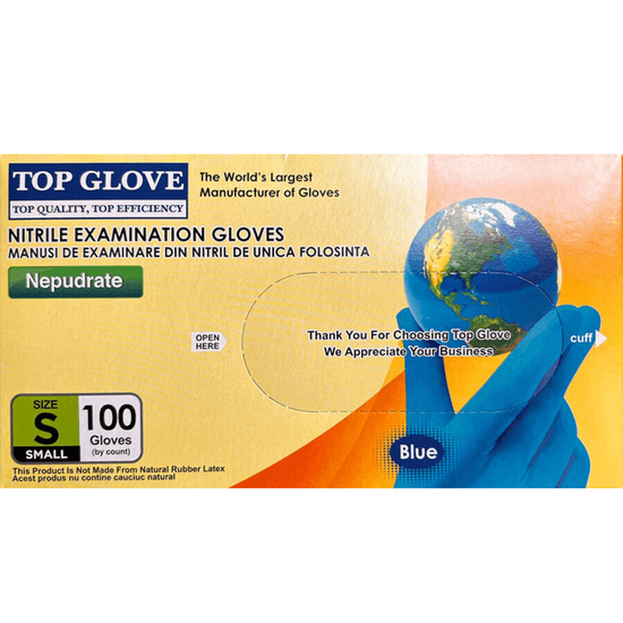 Gants d'examen en nitrile Nepudrate S, 100 pièces, Top Glove