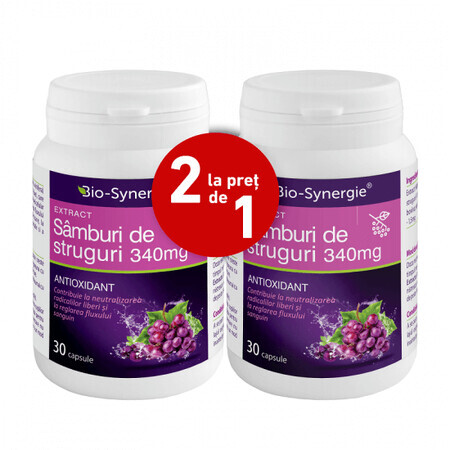 Pachet Extractul de samburi de struguri 340mg, 30 + 30 capsule (2 la pret de 1), Bio Synergie