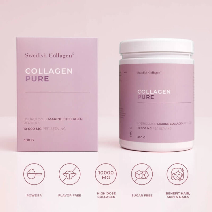 Hydrolysat de collagène pur en poudre 10 000 mg, 300 g, Swedish Collagen