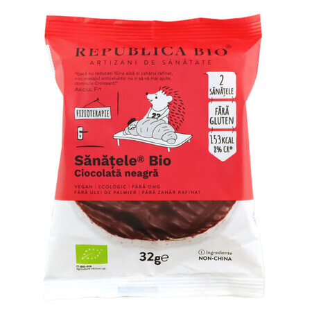 Chocolat noir bio, riz brun et maïs, sans gluten, 32g, Republica Bio