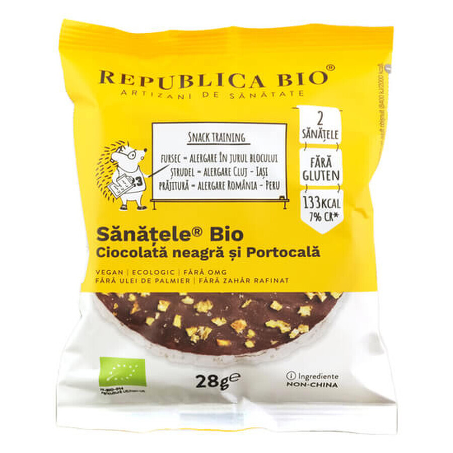 Chocolat noir bio, orange et riz brun, sans gluten, 28g, Republica Bio