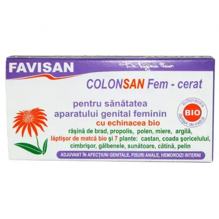 ColonSan Fem-wax avec 7 herbes, 12 suppositoires x 1,9 g, Favisan