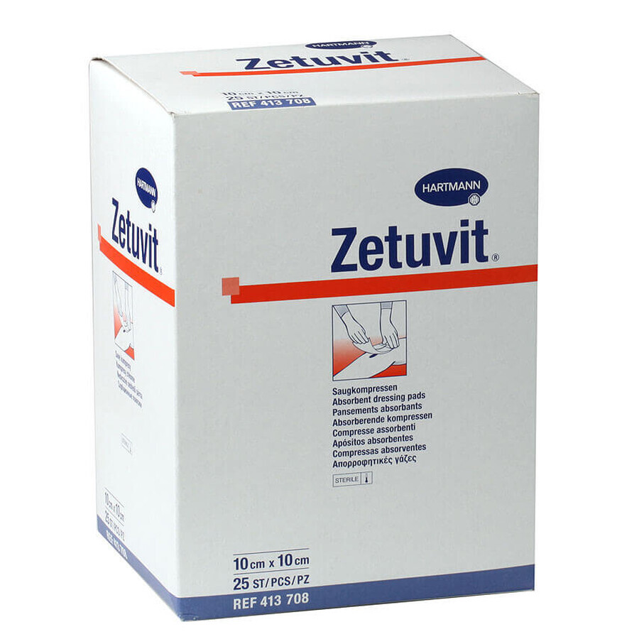 Compresses absorbantes Zetuvit, 10x10 cm (413701), 25 pièces, Hartmann