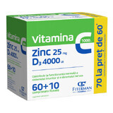 Vitamin C 1000 mg + Zn 25 mg + D3 4000 IU, 60 + 10 film-coated tablets, Fiterman