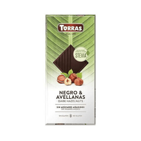 Dunkle Schokolade mit Haselnüssen und Süßstoff, 125g, Torras