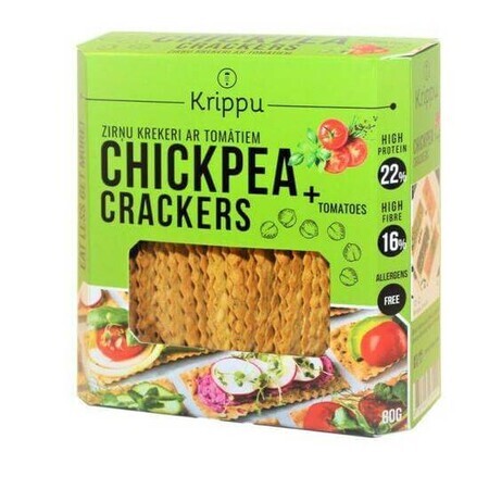 Organic gluten-free crackers with chickpeas and tomatoes, 80 g, Krippu