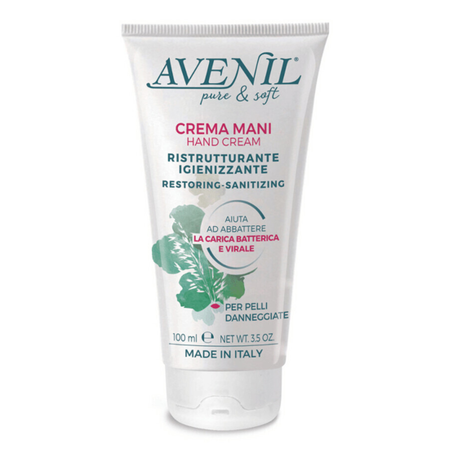 Crema mani ristrutturante e igienizzante, 100 ml, Avenil