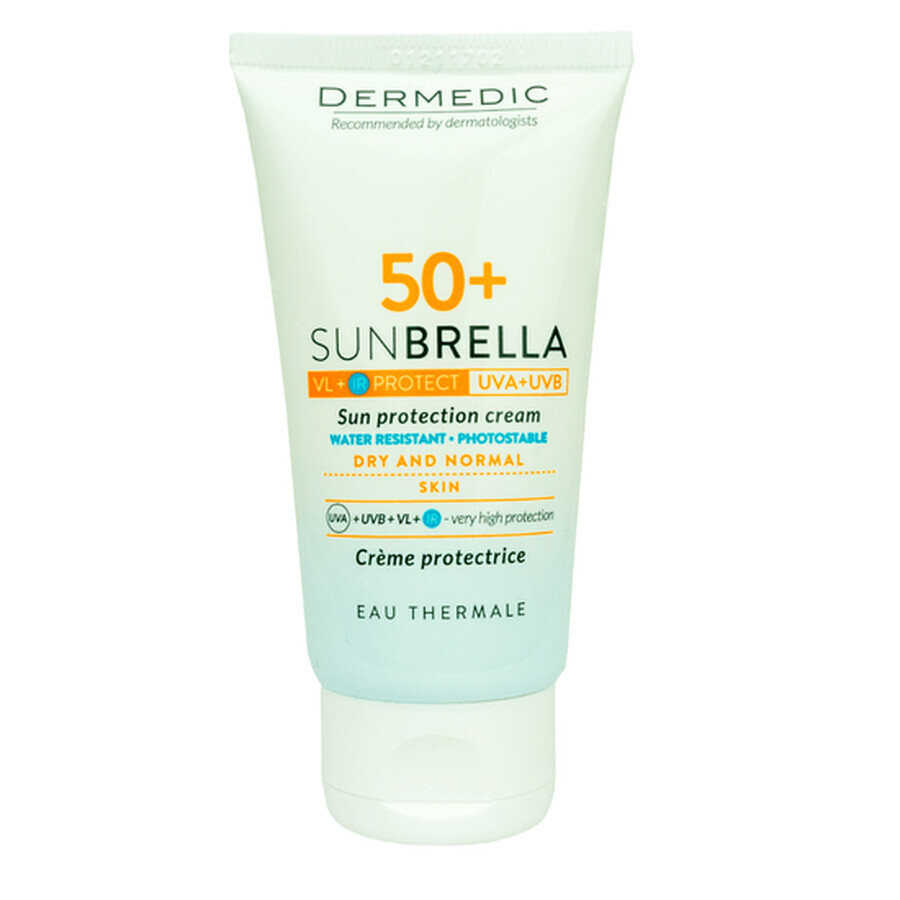 Crème solaire pour peaux normales/sèches, SPF 50+, Sunbrella, 50 ml, Dermedic