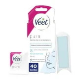 Veet Pure Bandas de Cera Fría Depilatoria para Depilación Facial, 40 Tiras