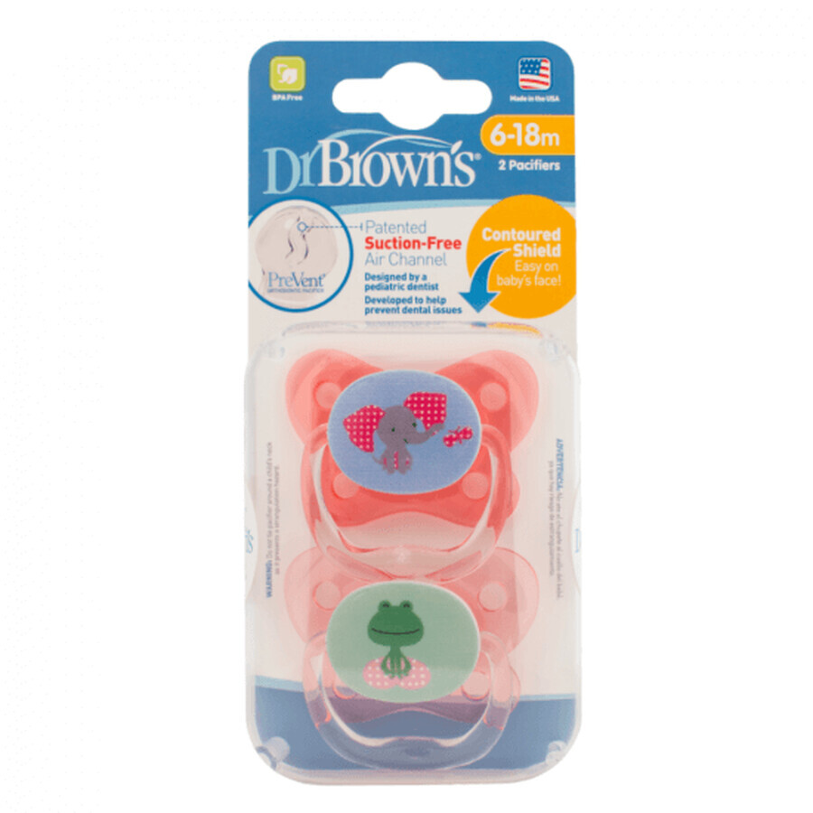 Lot de 2 sucettes en silicone PreVent design Pink Butterfly, 6-18 mois, Dr Brown`s