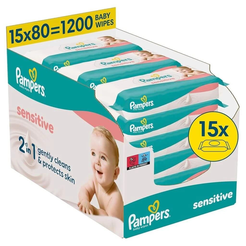 Lingettes PAMPERS Sensitive XXL Mensuelles 15 x 80 1200 unités