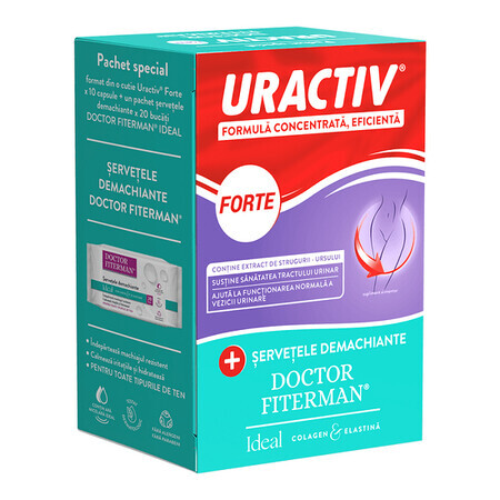 Uractiv Forte pack, 10 gélules + Ideal Cleansing Wipes, 20 pcs, Fiterman Pharma