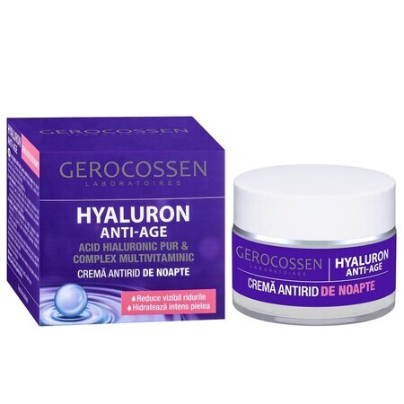 Crème de nuit anti-rides Hyaluron à l'acide hyaluronique pur, 50 ml, Gerocossen