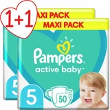 PAMPERS Baby Diapers Active Baby No.5 11-16Kgr 100 pieces Maxi Pack 1+1 Gift (2 Packs of 50 pieces)