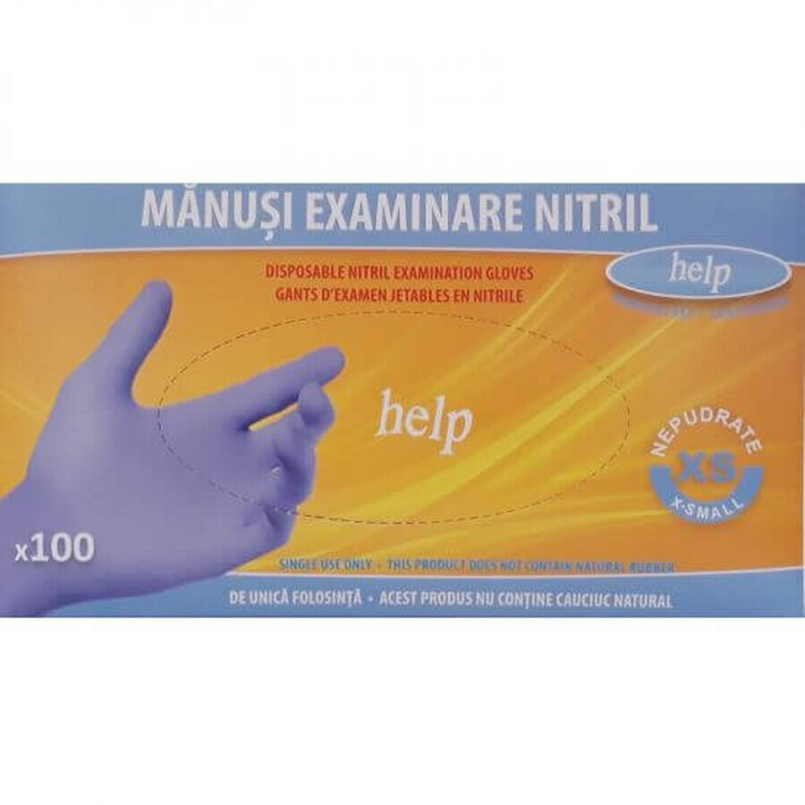 Gants d'examen en nitrile, non poudrés, taille XS, 100 pièces, Aide