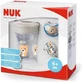 Set NUK Magic Cup &amp; Space avec tasse éducative transparente en forme de nounours, 230 ml, ruban et espace pour sucette pour les 6 mois et plus, en gris