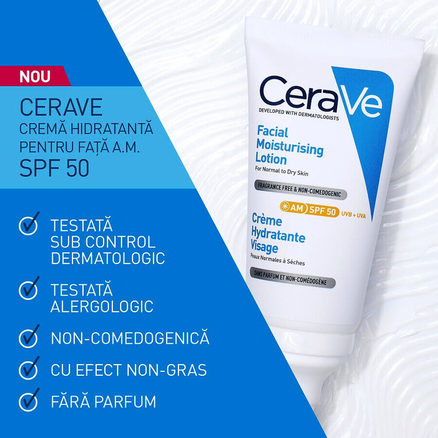 Crème hydratante pour peau normale-sèche avec SPF 50, 52 ml, CeraVe