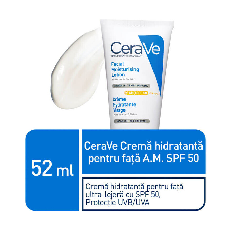 Crème hydratante pour peau normale-sèche avec SPF 50, 52 ml, CeraVe