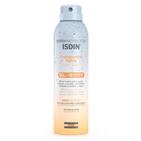 Isdin Wet Skin Spray solaire transparent pour le corps, SPF 50, 250 ml
