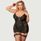 Plus Dimensiune Babydoll cu dantelă delicată cusături și Underwire - negru - Large/X-Large